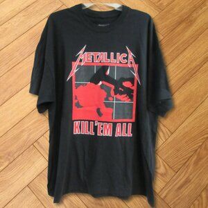 Black Metallica Kill Em All Graphic Tee Red Album Art Rock Shirt